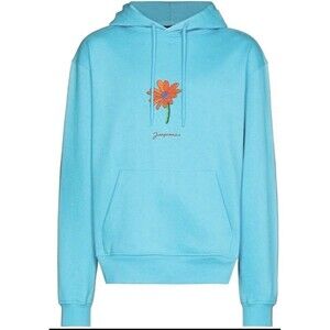Jacquemus Flower Embroidered Patch Hoodie Light Blue MSRP $340 S w/COA